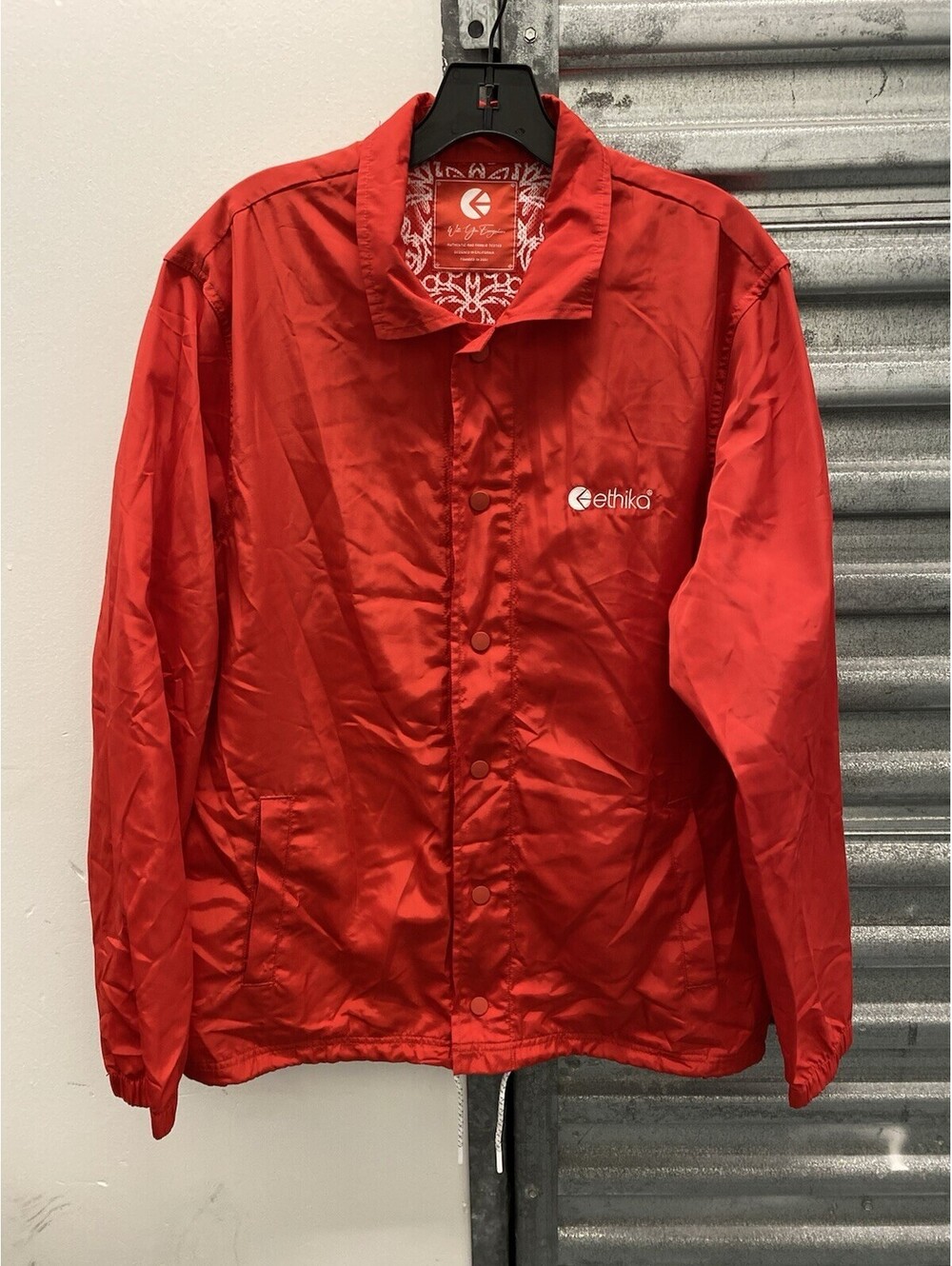 Ethika Red Coach Jacket Snap Front Point Collar Lined Logo Men's Size M